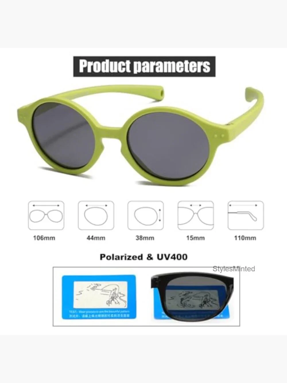 Baby Sunglasses UV400 Polarized TPEE Flexible Frame Adjustable Strap 0-24 Months